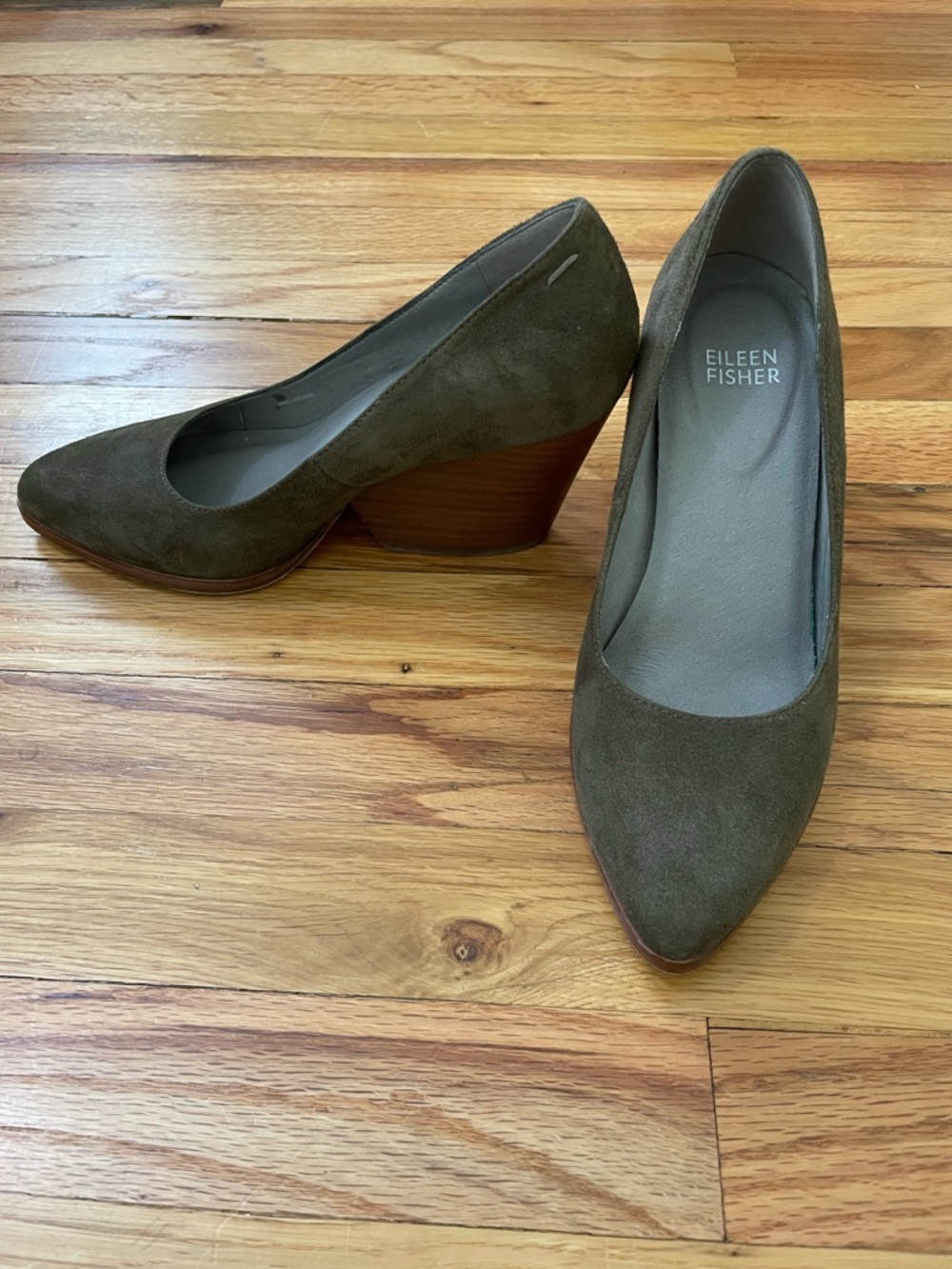 Eileen Fisher Olive Suede Wedge Pumps